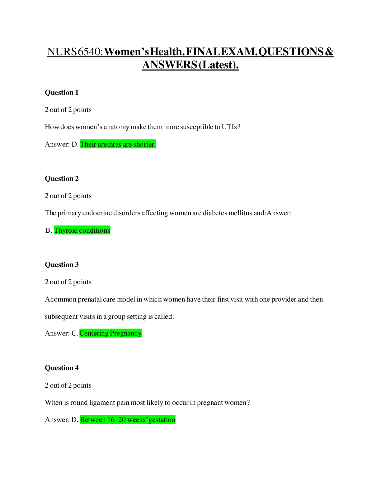 Preview image for NURSE 6540 WOMEN HEALTH